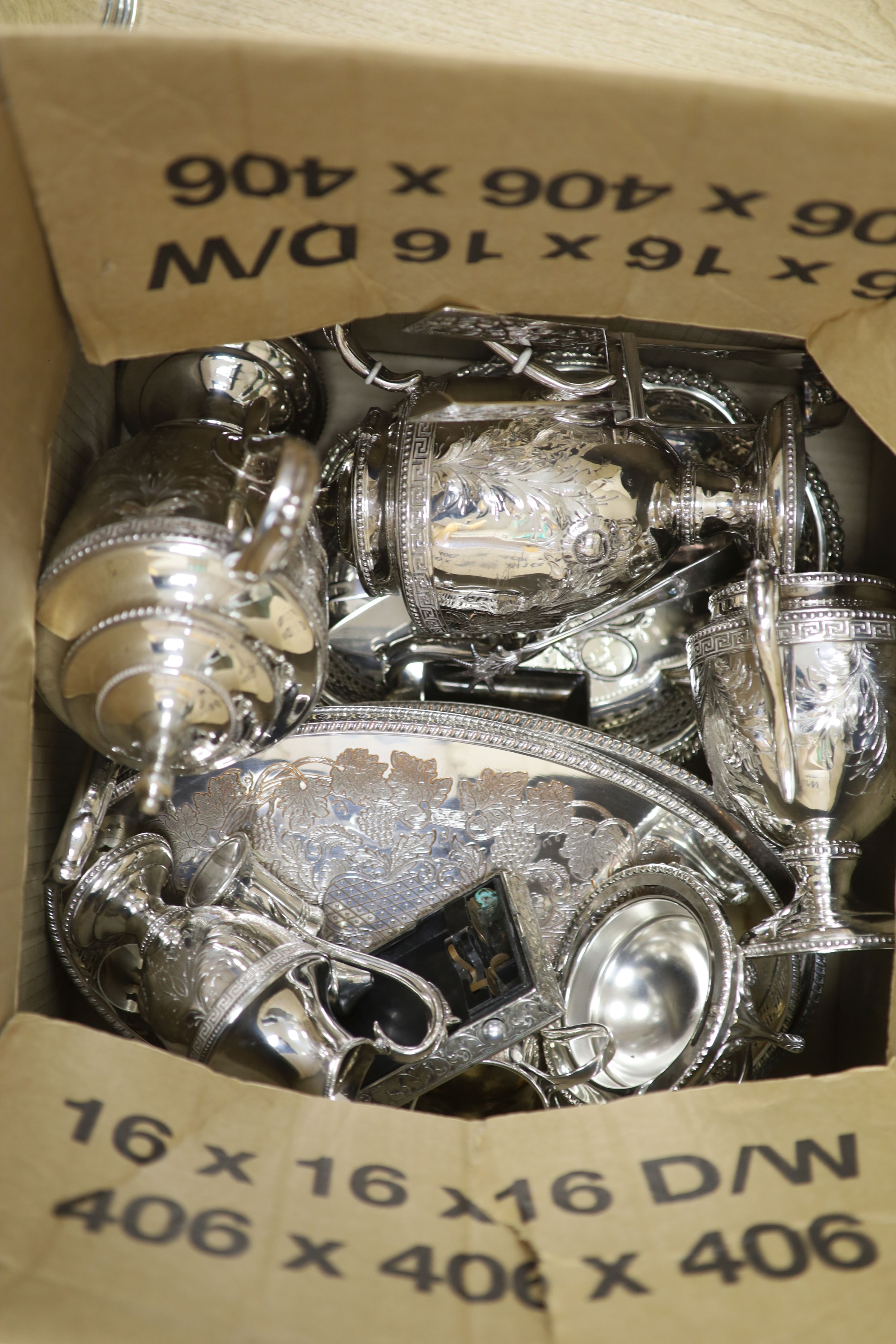 A quantity of assorted plated ware, including tea set, coffee pot etc